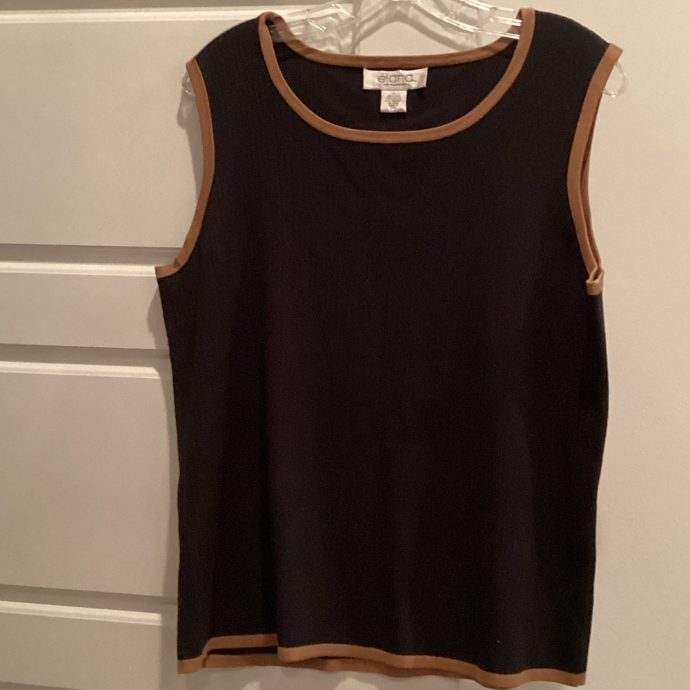 Black Sleeveless Tank with Tan Trim - Brand: st. john